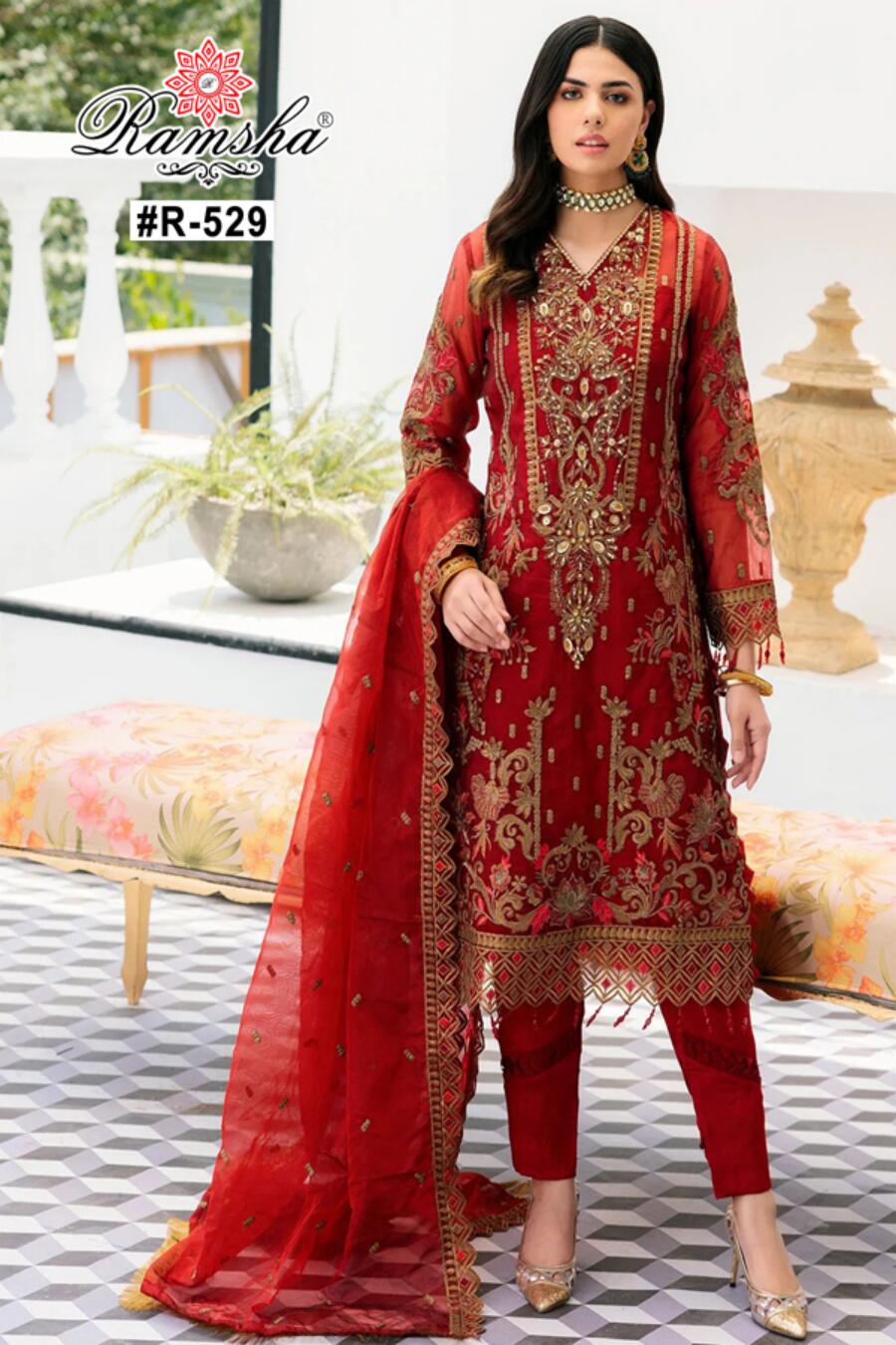 Ramsha Fashion R 529 Pakistani Suits in Red Colour