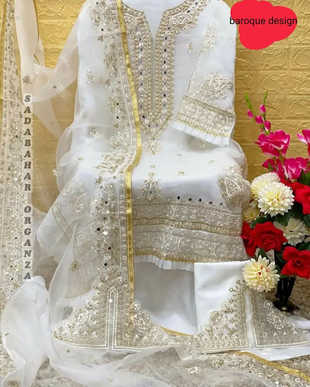 Baroque Design Pakistani Suits in White Colour